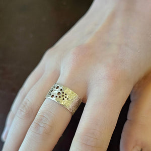 Wide Band with Moissanite, Sterling Silver, Size 7.5