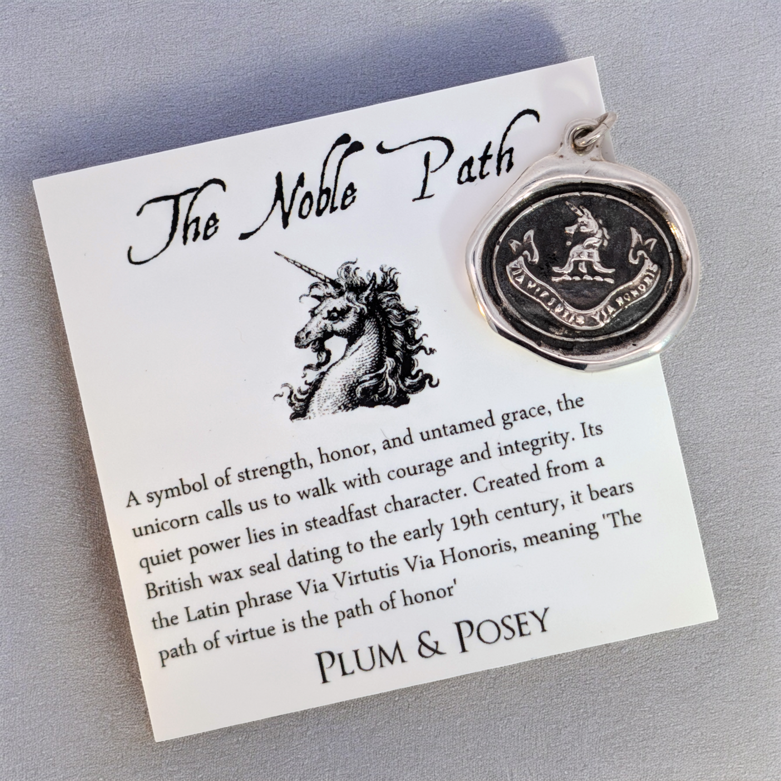 The Noble Path - Silver Unicorn Wax Seal Pendant