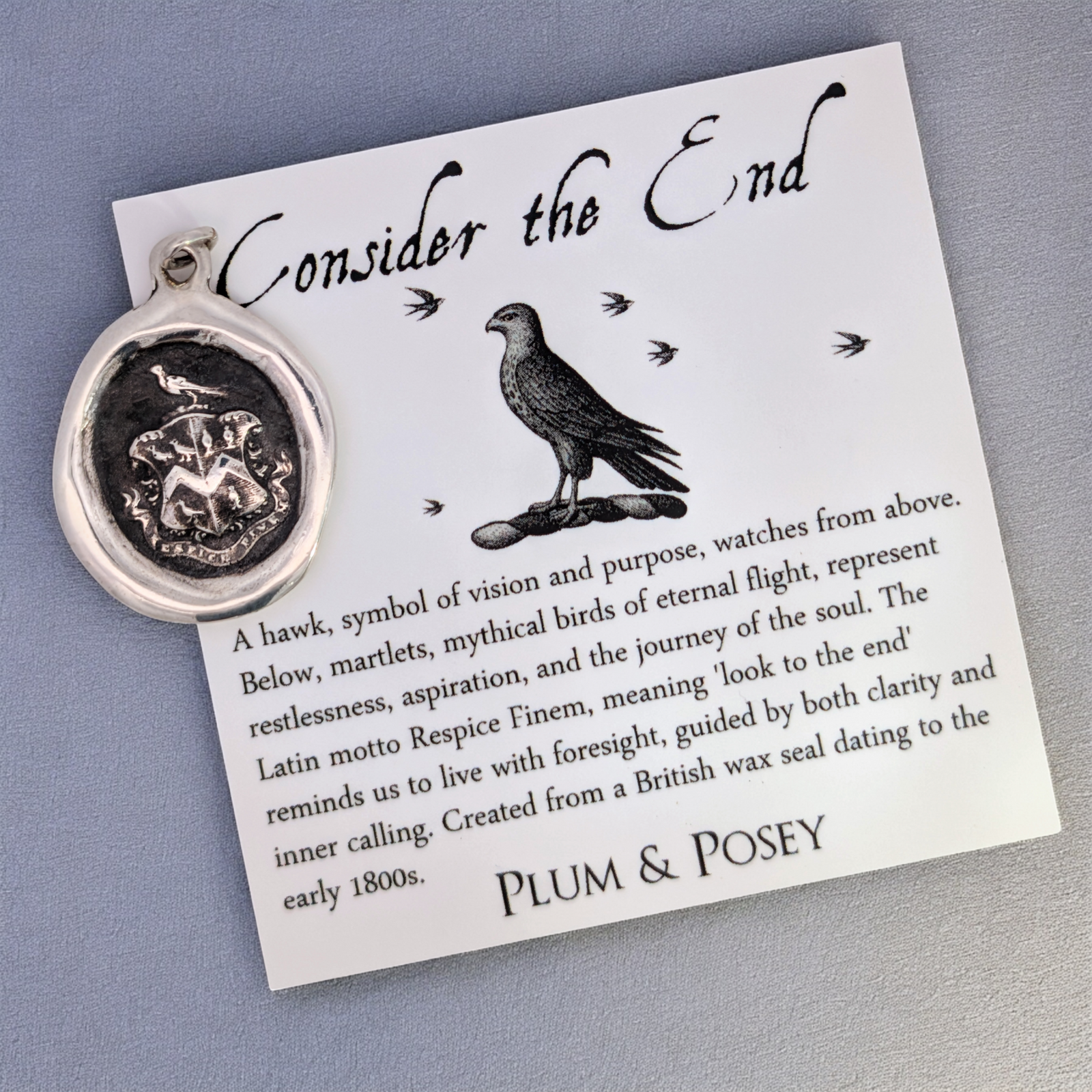 Consider the End - Silver Hawk and Martlet Wax Seal Pendant