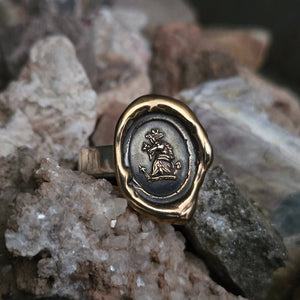 Horse Head Seal Ring, Bronze on Sterling, Size 10.75