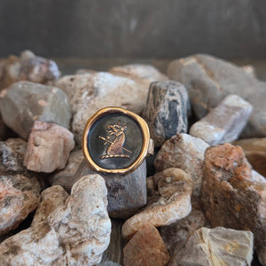 Gryphon Head and Sword Seal Ring, Bronze on Sterling, Size 7.5