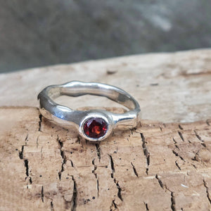 Fairytale Ring with Light Red Garnet, Sterling Silver, Size 9.5