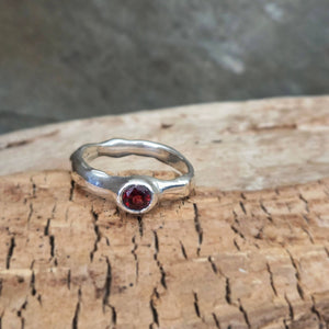 Fairytale Ring with Light Red Garnet, Sterling Silver, Size 9.5