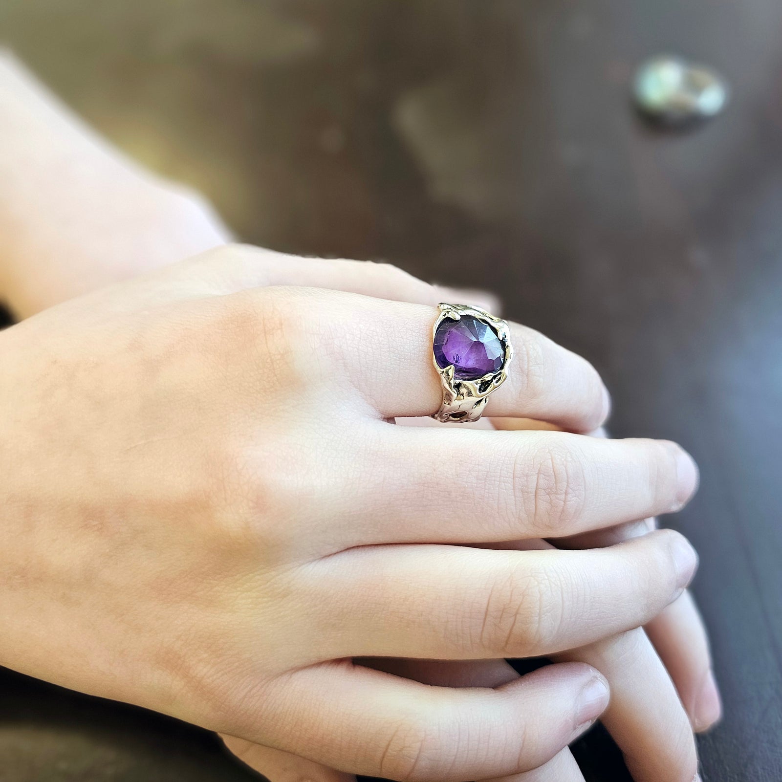 Fairytale Ring with Amethyst, Sterling Silver, Size 7.25