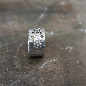 Wide Band with Moissanite, Sterling Silver, Size 7.5