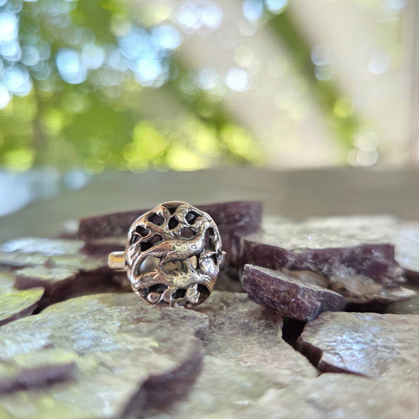Pheasant Button Ring, Sterling Silver, Size 8