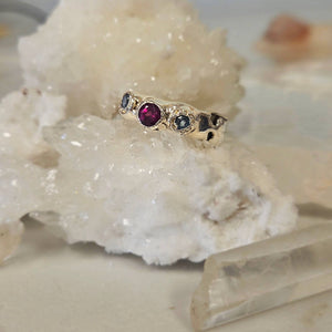 Rhodolite Garnet and Blue Topaz Trio, Sterling Silver, Size 8.25
