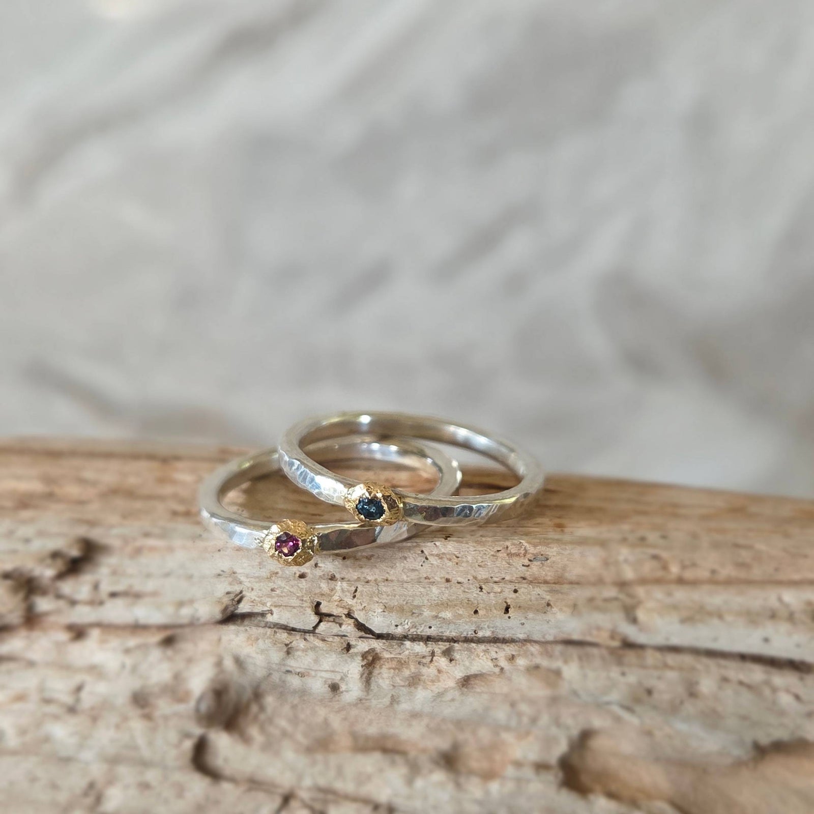 Tourmaline Stacking Pair, Sterling Silver, Size 6.5