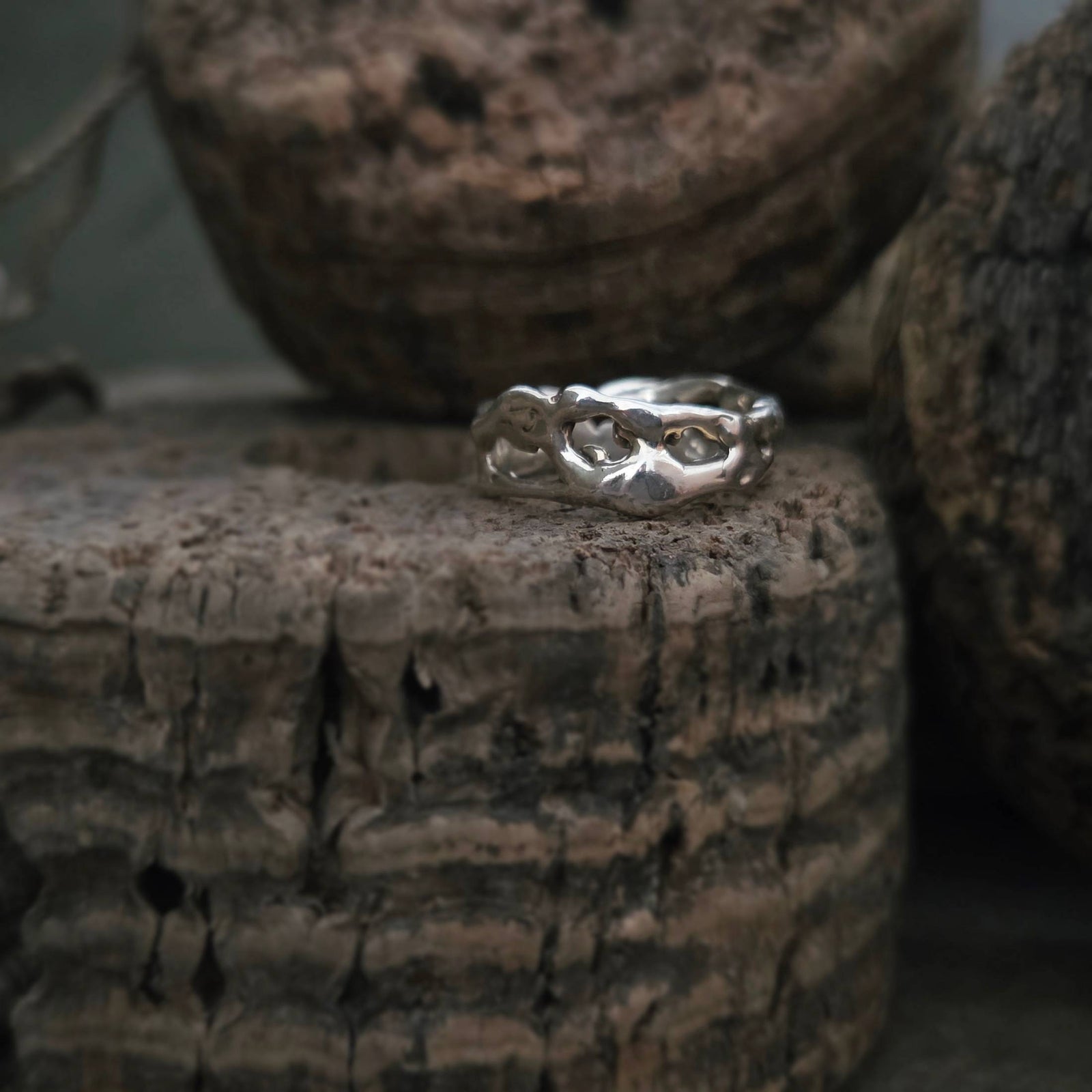 Water Foam Ring, Sterling Silver, Size 8.5