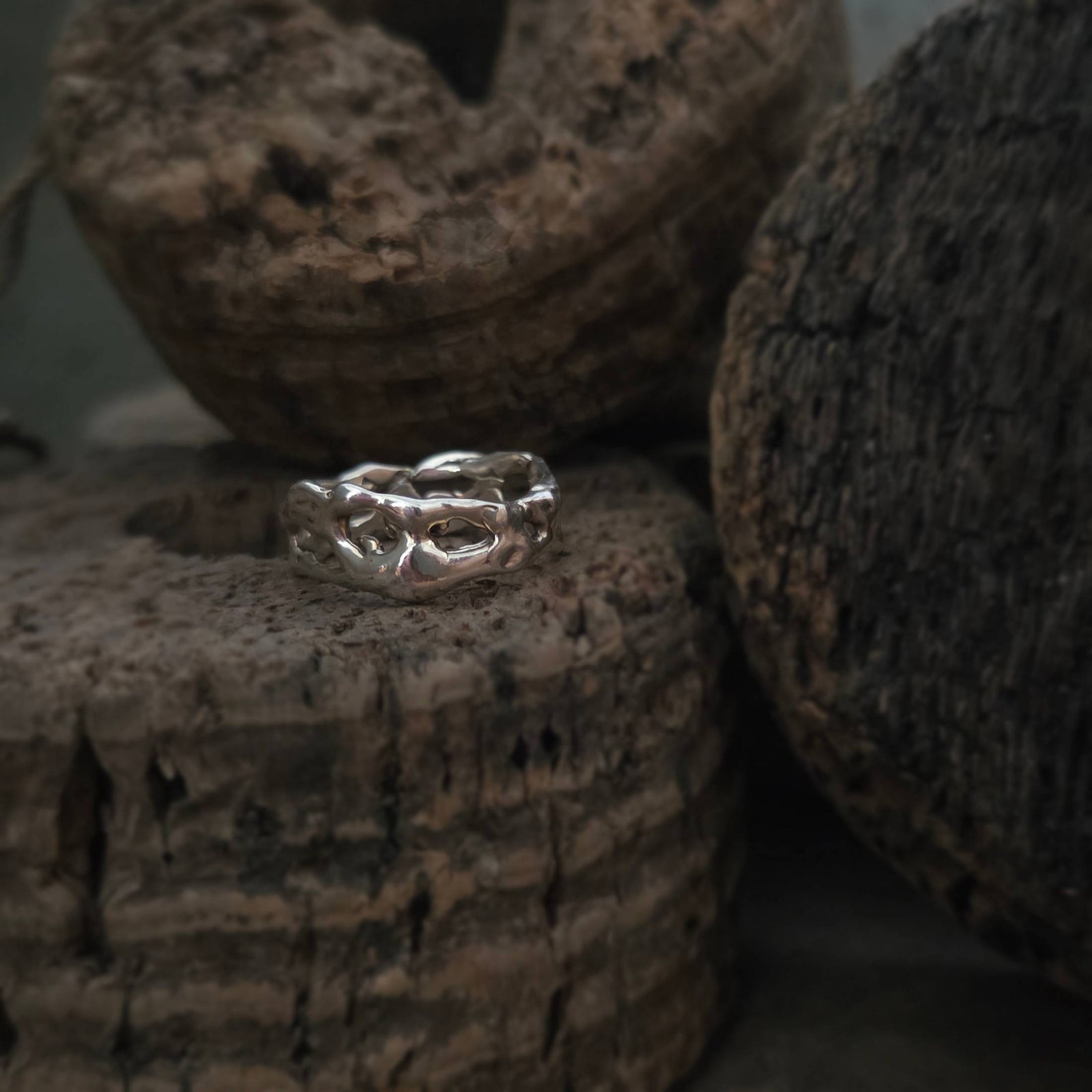 Water Foam Ring, Sterling Silver, Size 8.5