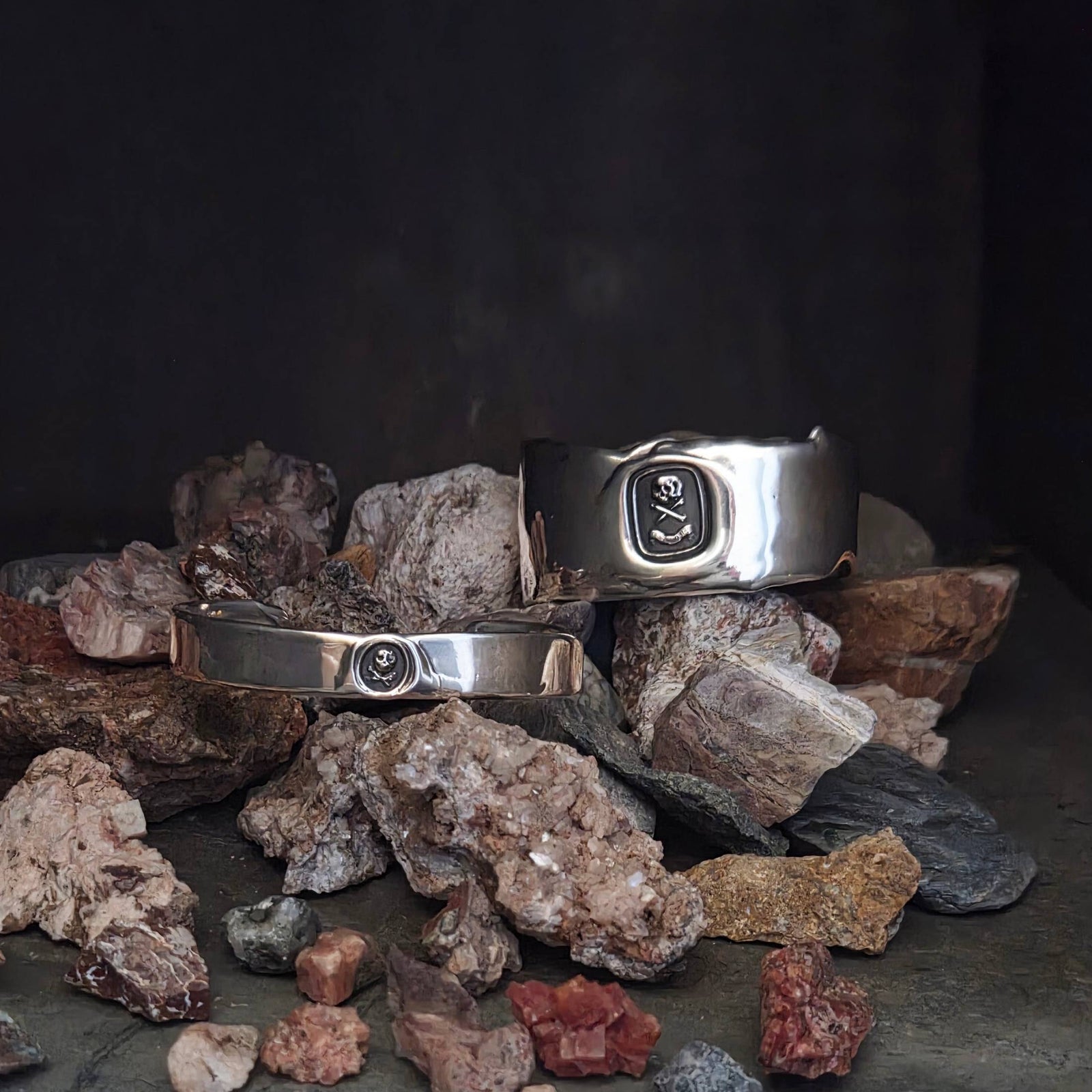 Tiny Skull and Crossbones Seal Cuff, Sterling Silver