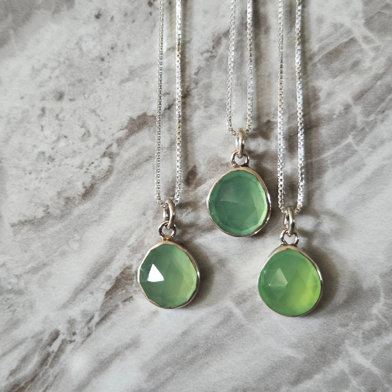 Green chalcedony pendant in sterling silver bezel
