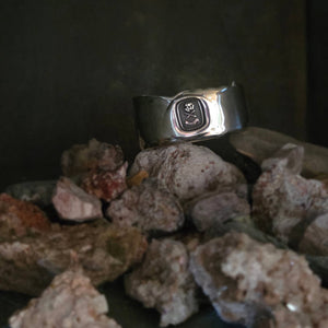 Wide Heavy Cuff Bracelet, "Death or Glory" Seal, Sterling Silver