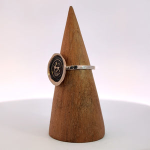 Lion Passant on Crown Seal Ring, Bronze on Sterling, Size 8