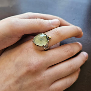 Fairytale Ring with Prehnite, Sterling Silver + 10k Accent, Size 9