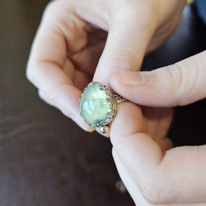 Fairytale Ring with Prehnite, Sterling Silver + 10k Accent, Size 9