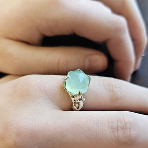Fairytale Ring with Seafoam Chalcedony, Sterling Silver, Size 6.75