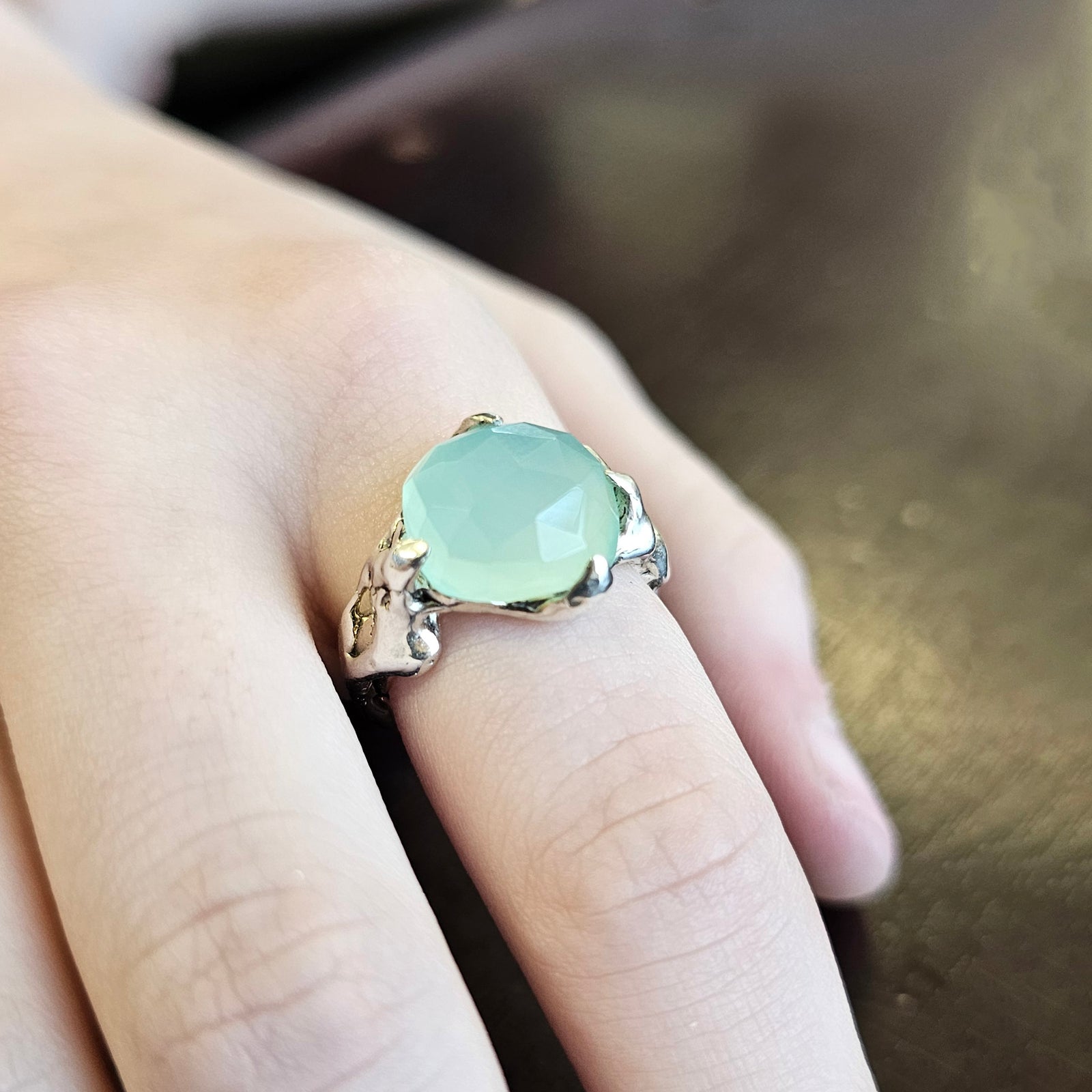 Fairytale Ring with Seafoam Chalcedony, Sterling Silver, Size 6.75