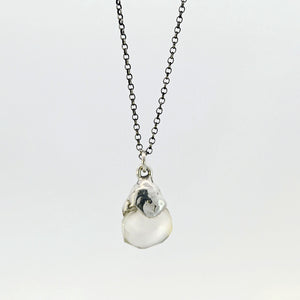 Grey chalcedony pendant with sterling silver cap