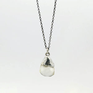 Grey chalcedony pendant with sterling silver cap