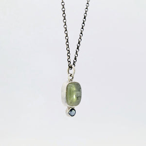 Prehnite and blue topaz pendant in sterling silver
