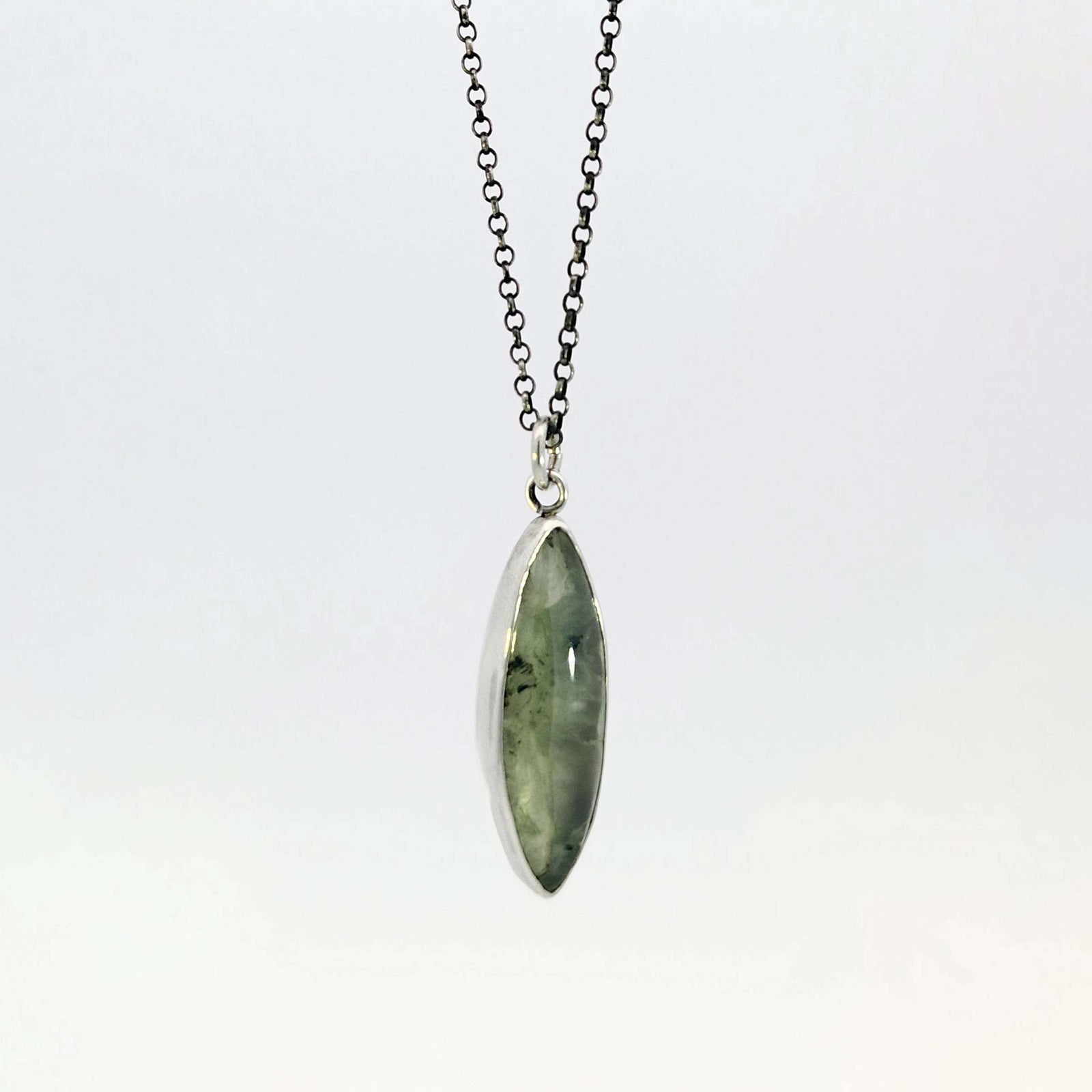 Marquise prehnite pendant in sterling silver bezel