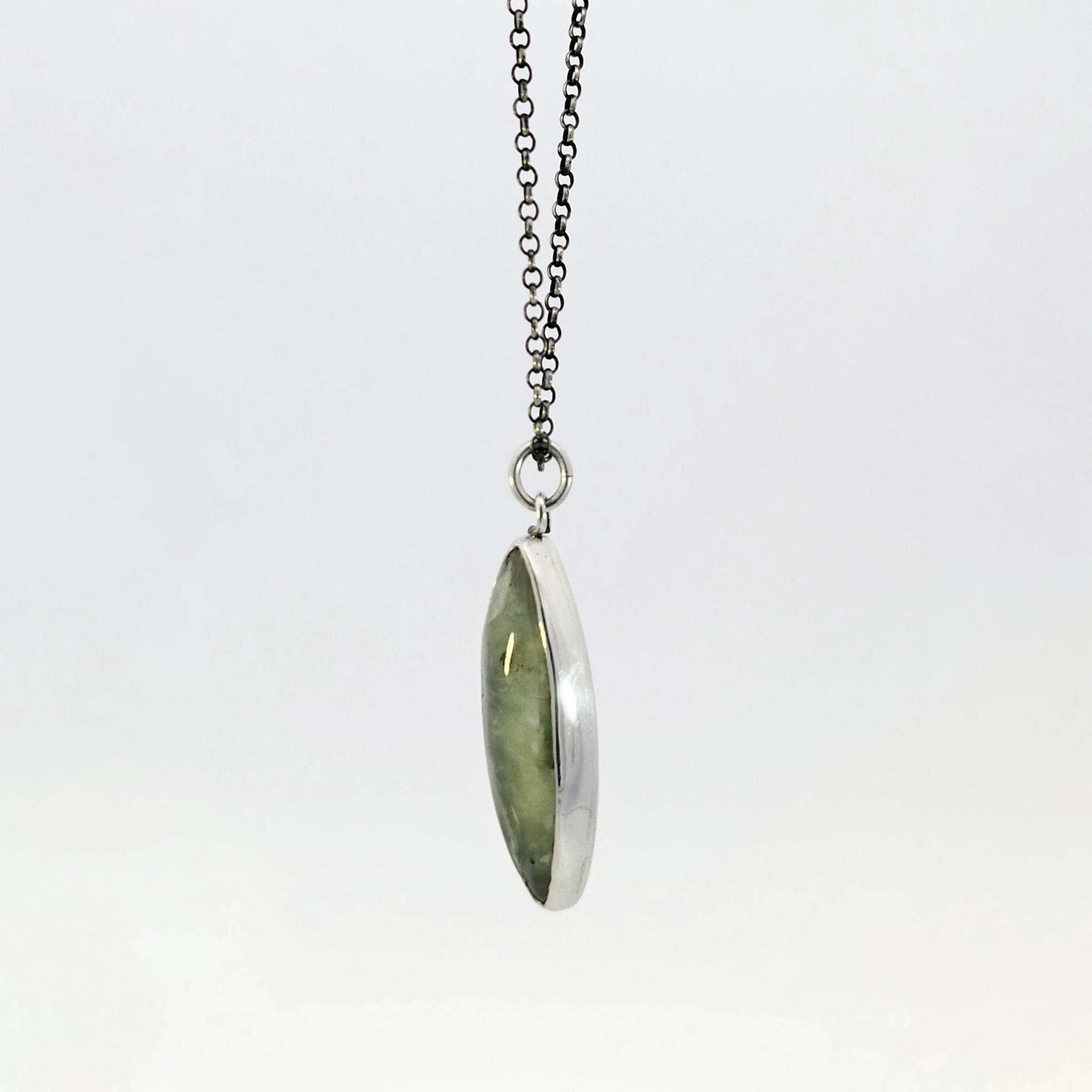 Marquise prehnite pendant in sterling silver bezel