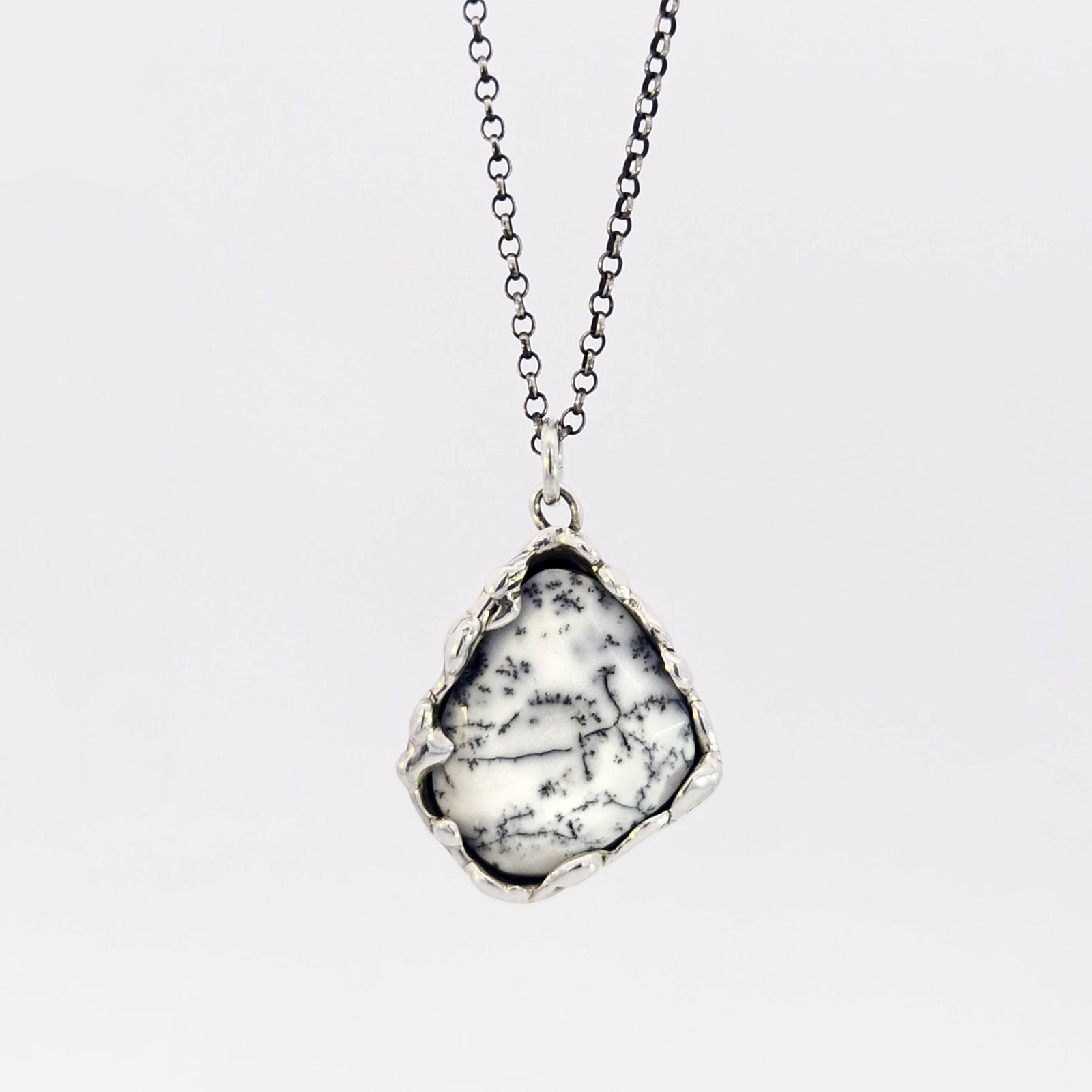 Dendritic opal pendant in organic sterling bezel