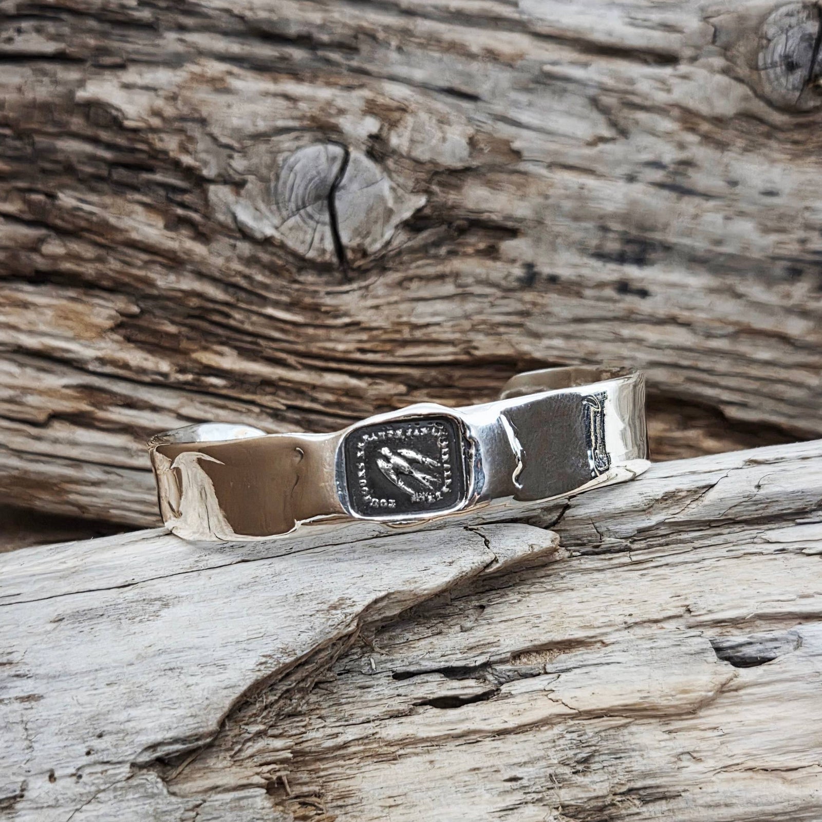 Swallow Seal Cuff Bracelet, Sterling Silver