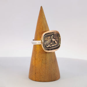 Greyhound Seal Ring, Bronze on Sterling, Size 8.25