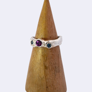 Rhodolite Garnet and Blue Topaz Trio, Sterling Silver, Size 8.25