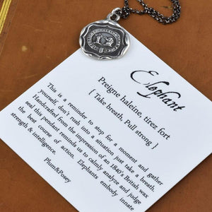 Elephant Wax Seal Necklace from an antique wax seal - Take Breath, Pull Strong