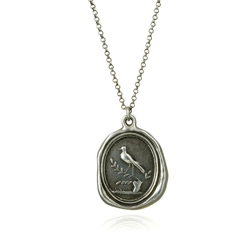 Robin on Branch Wax Seal Pendant Necklace - Spring Constancy