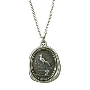 Robin on Branch Wax Seal Pendant Necklace - Spring Constancy