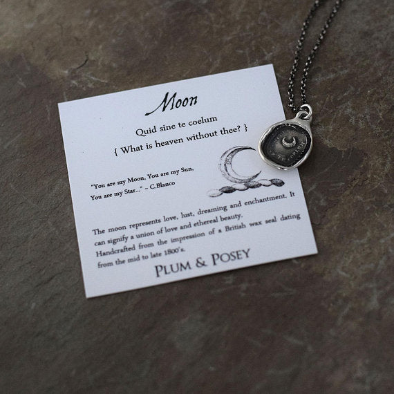 Moon Wax Seal Necklace - What is heaven without thee - Quid sine te coelum