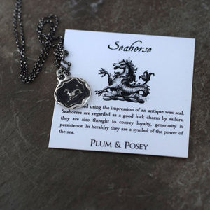 Seahorse necklace - Wax seal necklace made from an antique wax seal with seahorse design