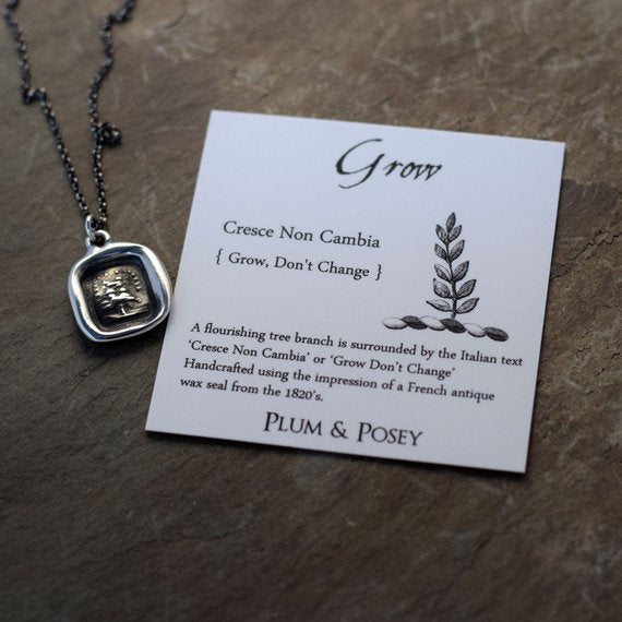 Grow don't change Evergreen Tree Wax Seal Pendant in Italian