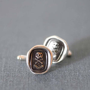 Skull Cufflinks Skull and Crossbones - From an antique Memento Mori Wax Seal with each cuff link featuring 'Death or Glory'