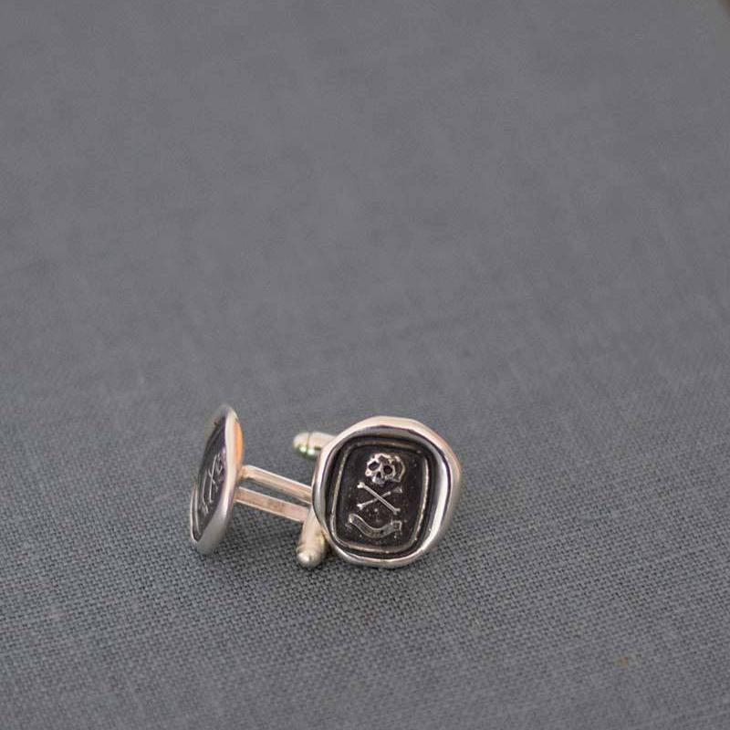 Skull Cufflinks Skull and Crossbones - From an antique Memento Mori Wax Seal with each cuff link featuring 'Death or Glory'