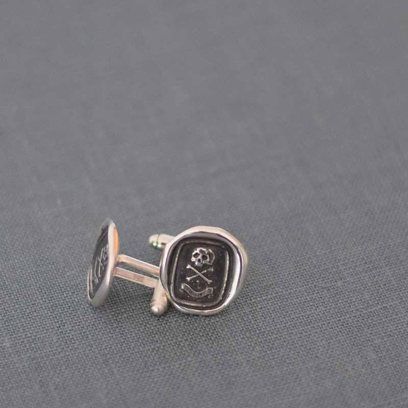 Skull Cufflinks Skull and Crossbones - From an antique Memento Mori Wax Seal with each cuff link featuring 'Death or Glory'