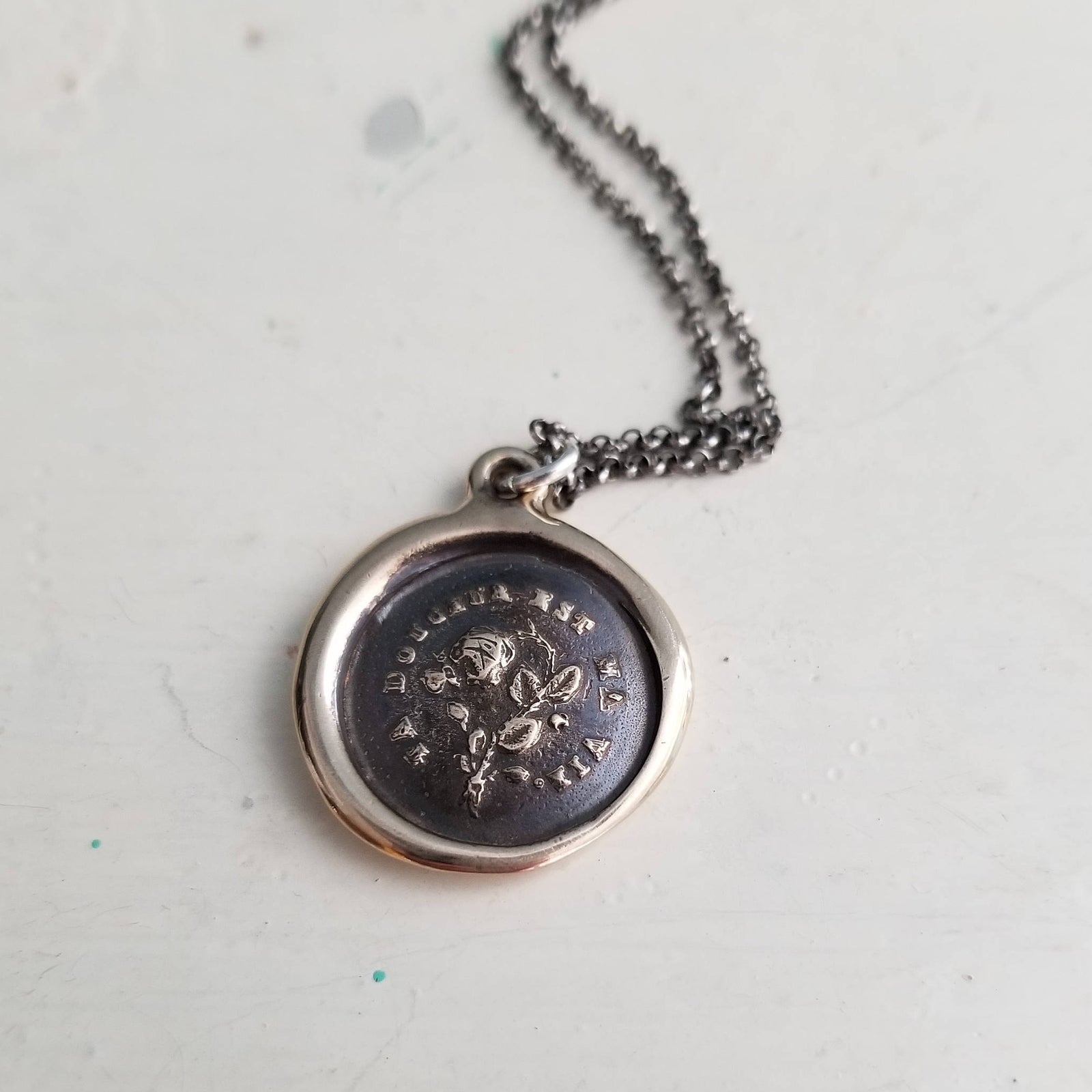 Bronze Your Sweetness is my Life Necklace - Rose and a Butterfly
