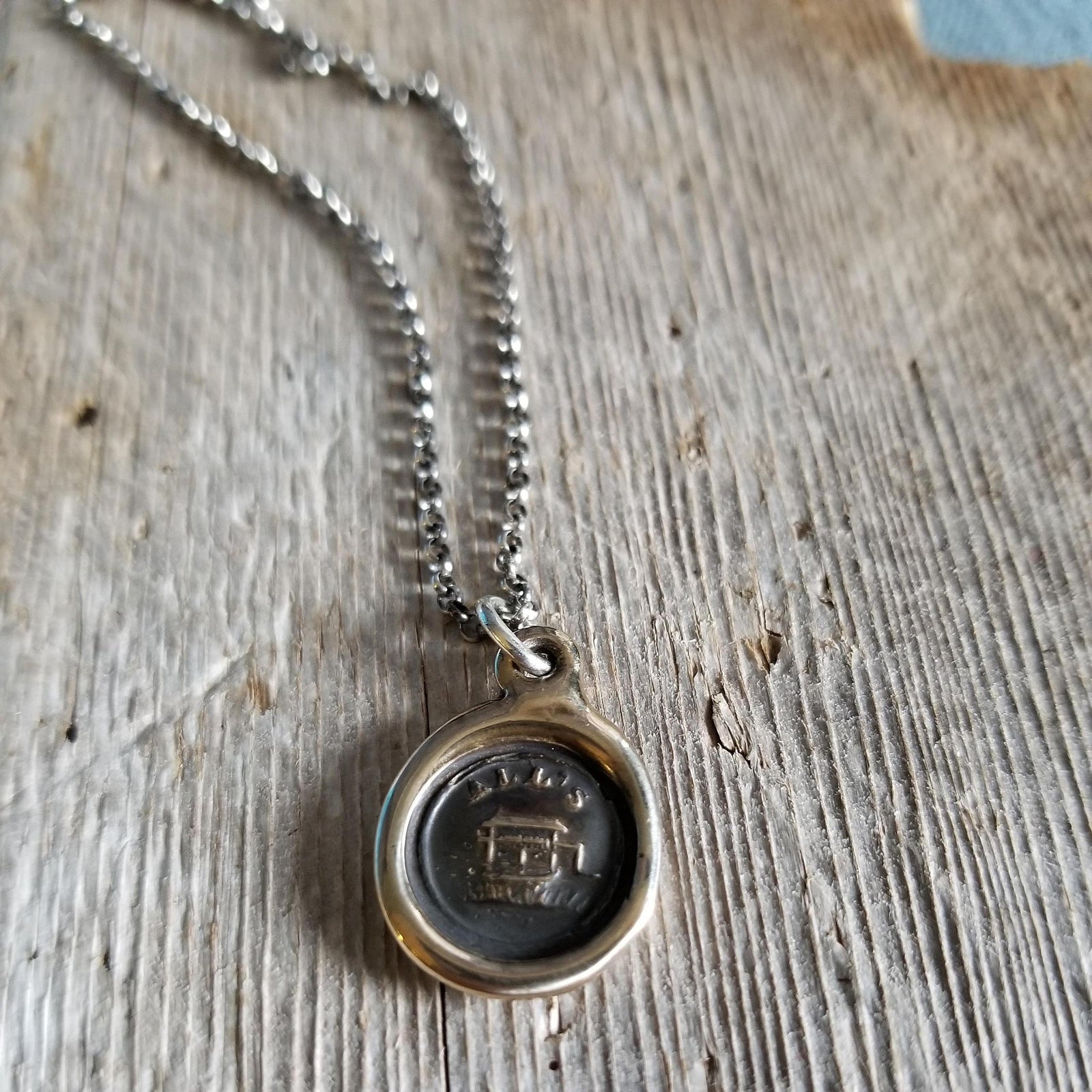 Bronze Wax Seal Wishing Well Pendant - All's Well