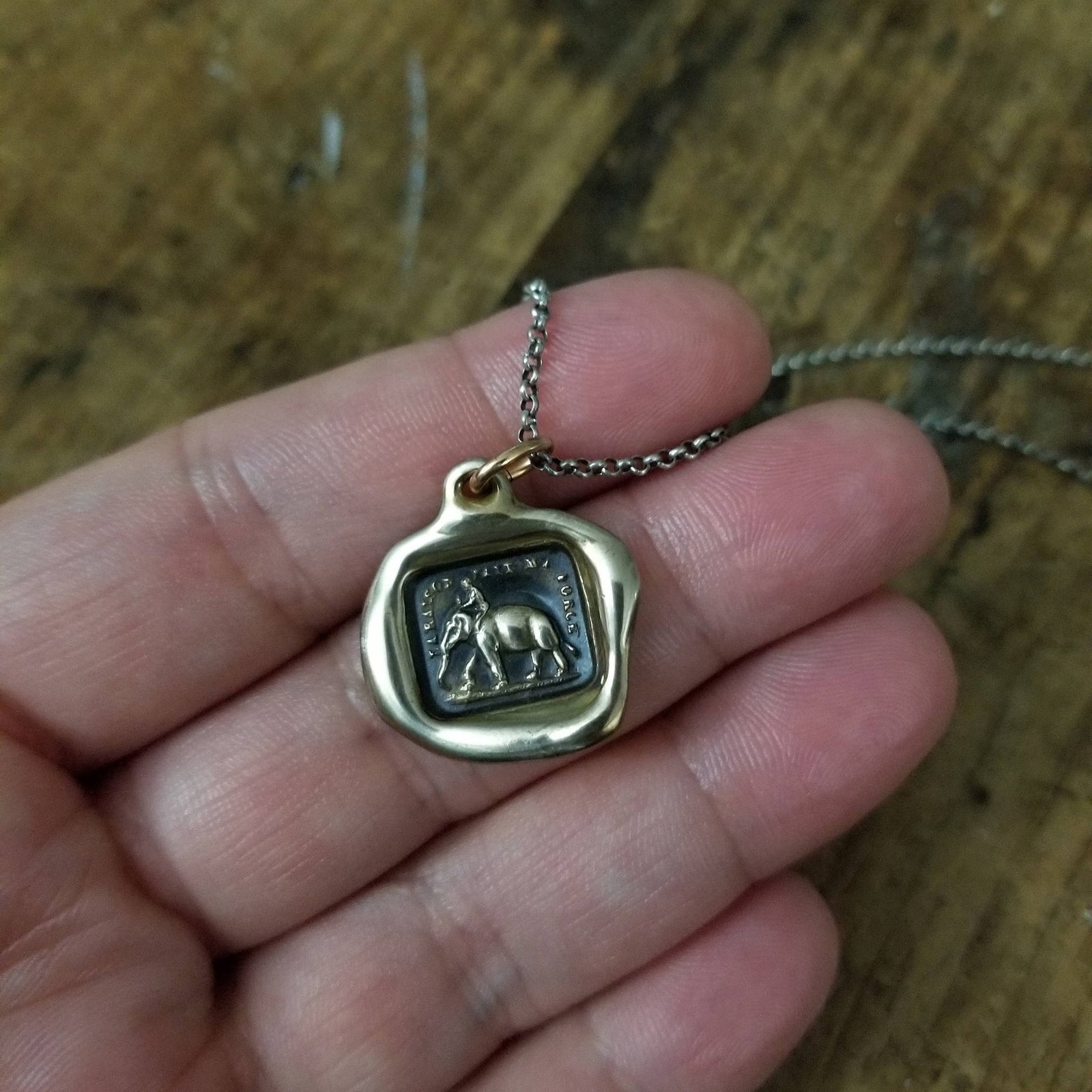 Bronze Elephant Strength necklace - My Strength is my Virtue