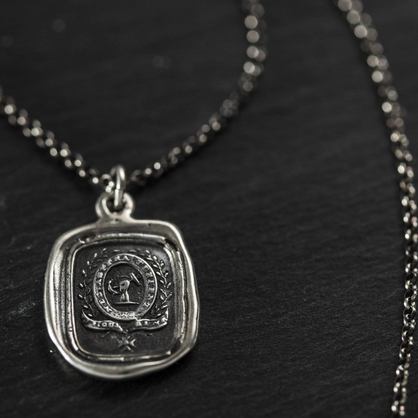 Courage and Challenge necklace wax seal jewelry - with two Latin mottos
