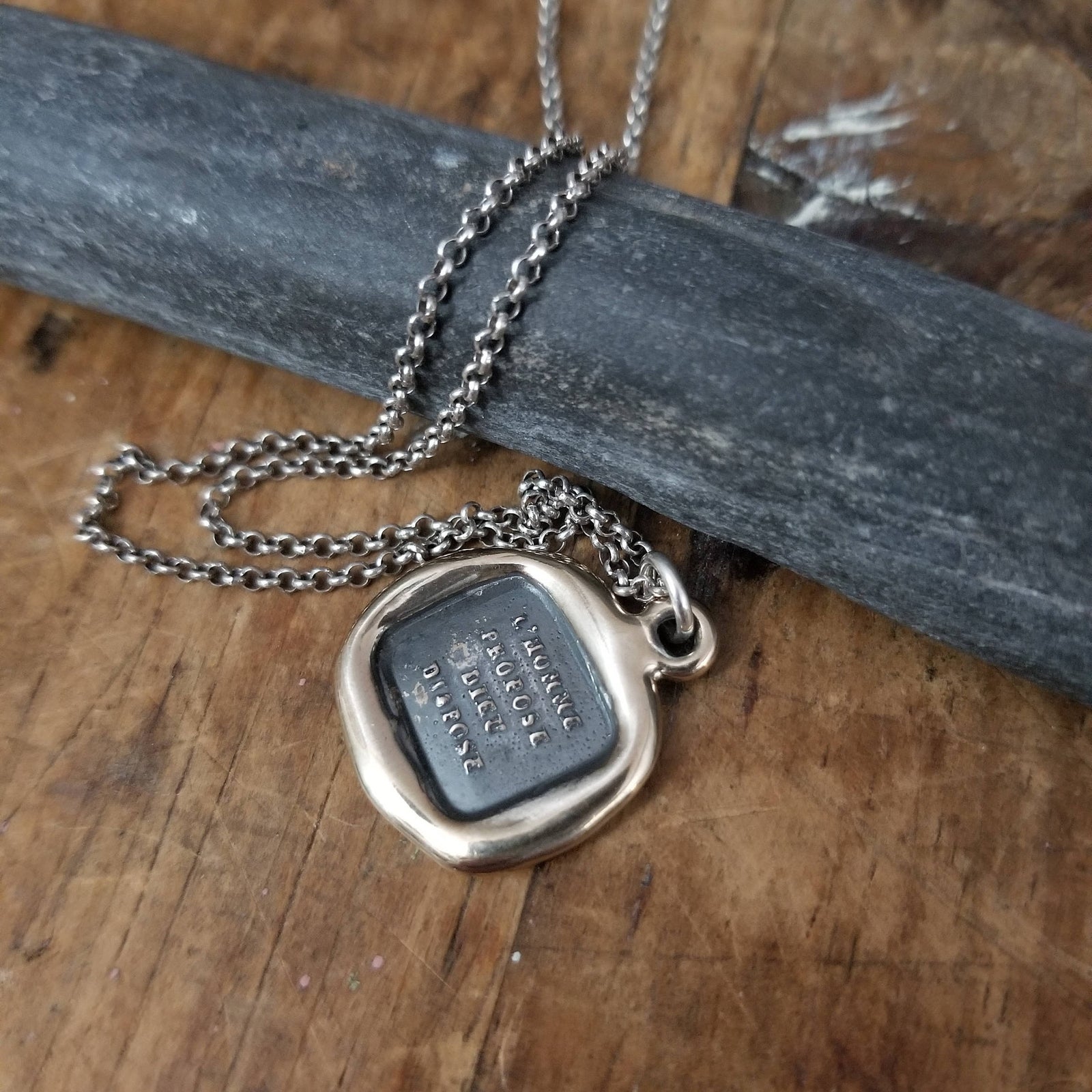 Bronze Man proposes, God disposes Necklace in French