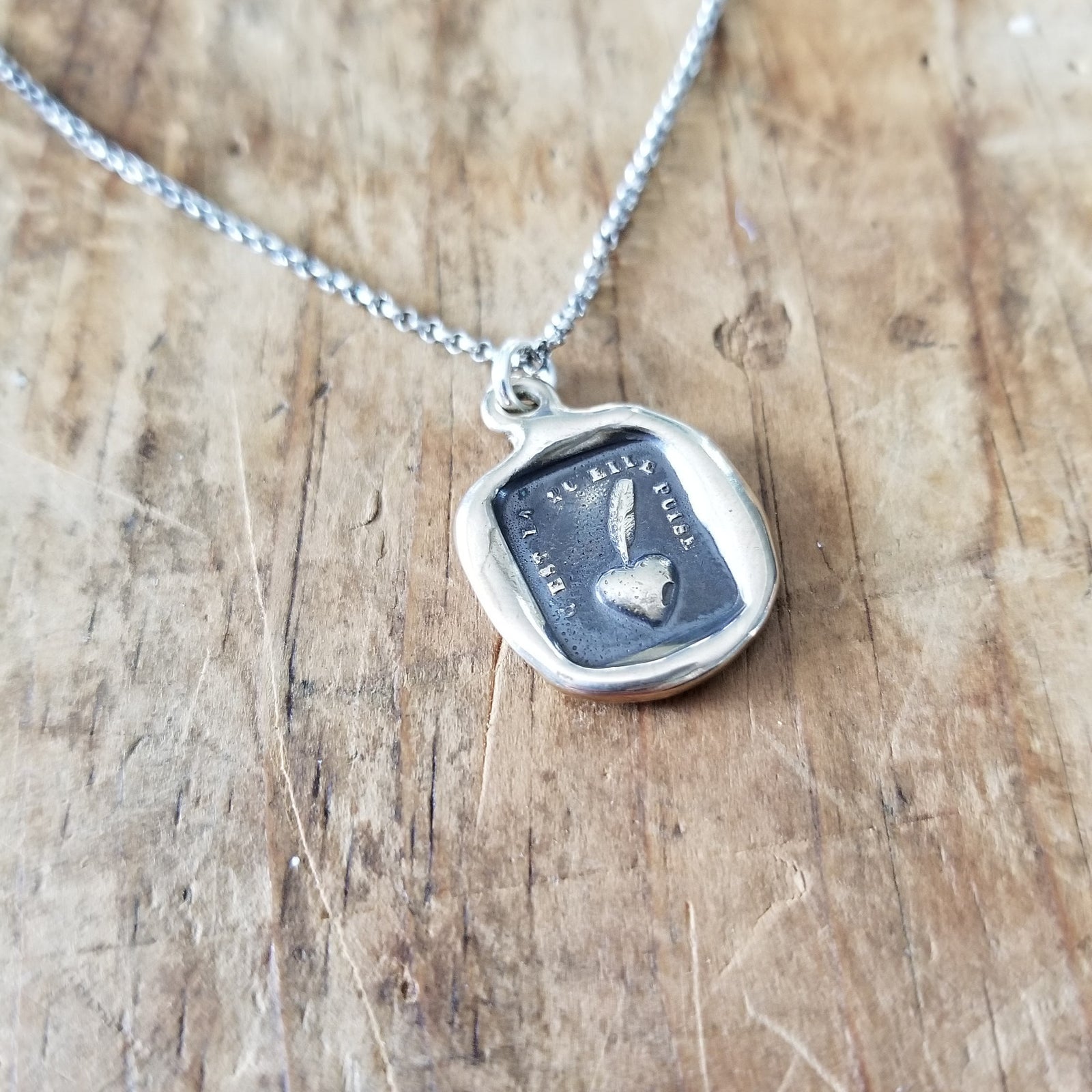 Bronze Heart and Feather Necklace - My heart is sincere
