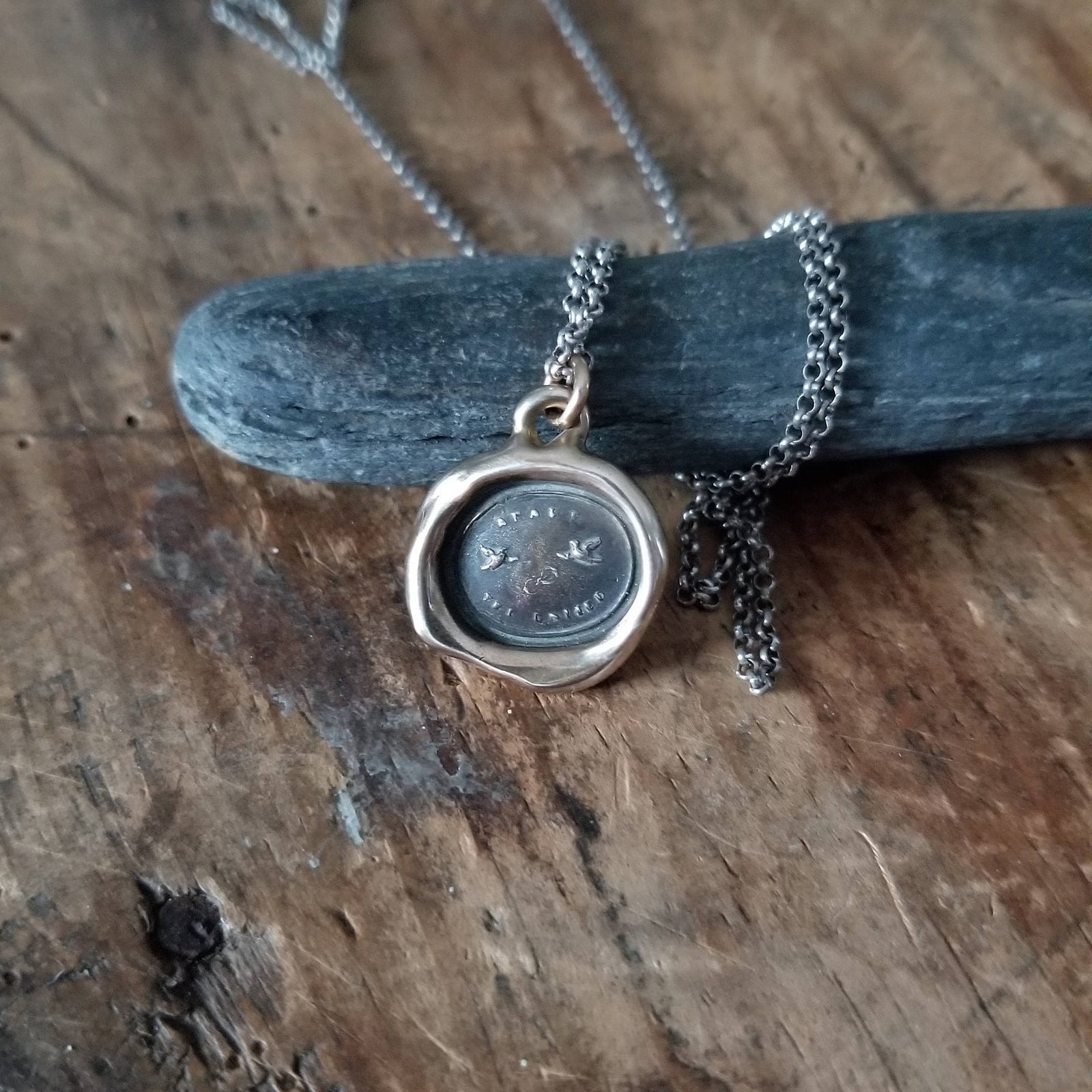 Bronze Two Doves Wax Seal Necklace - Apart Yet United