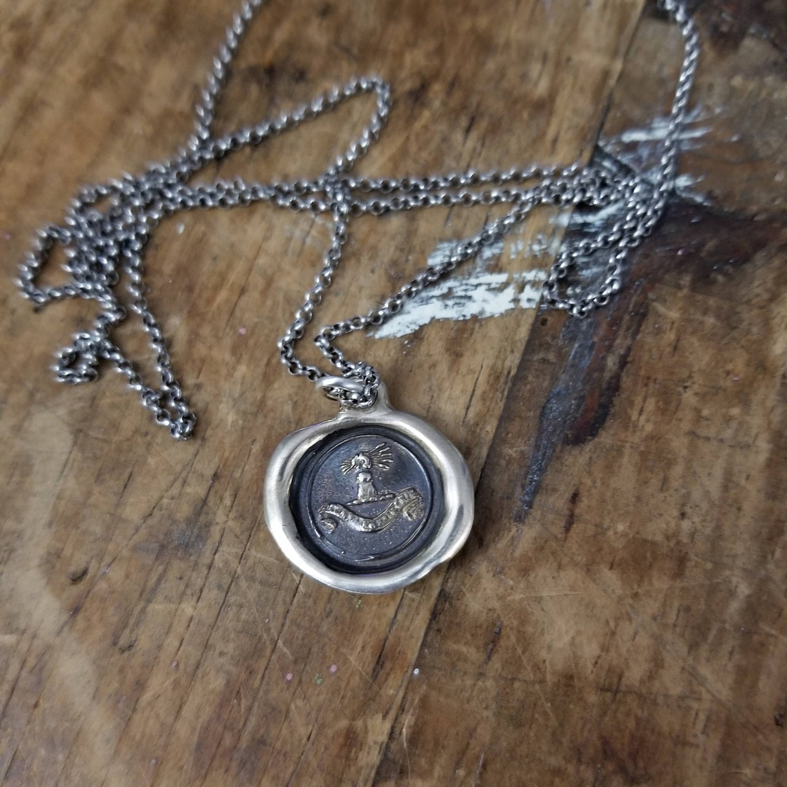 Bronze Confidence Wax Seal Necklace - Fist full of wheat - My Harvest Will Arrive