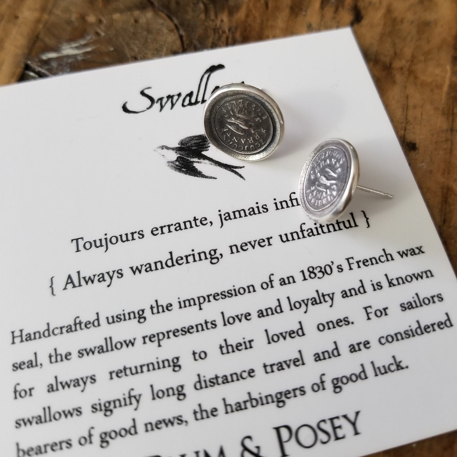 Swallow Wax Seal Earrings - Always Wandering Love and Loyalty