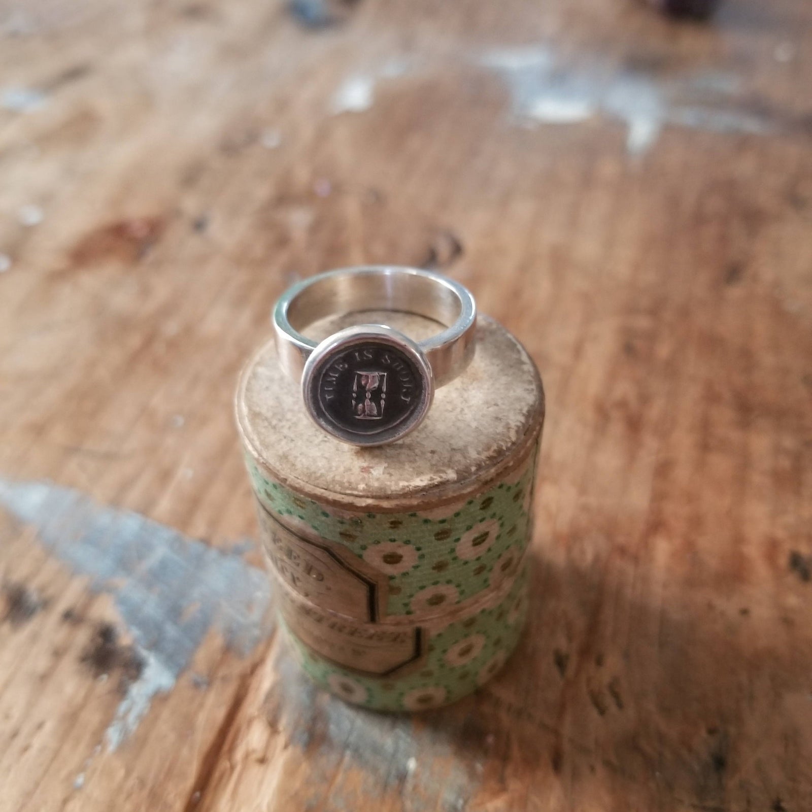 Time is Short Hourglass Wax Seal Ring